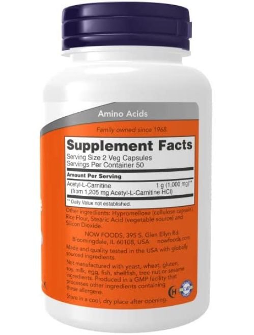 Now Foods, Acetyl L-Carnitine Capsules, 500mg, 100 Capsules, Vegetarian