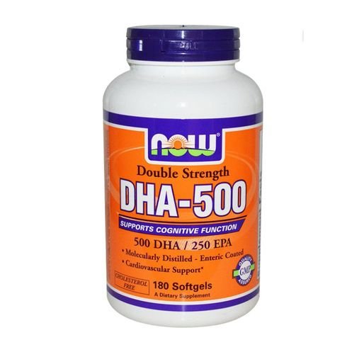 Now Foods DHA-500 Double Strength Omega 3 Fish Oil 180 Softgels, DHA & EPA