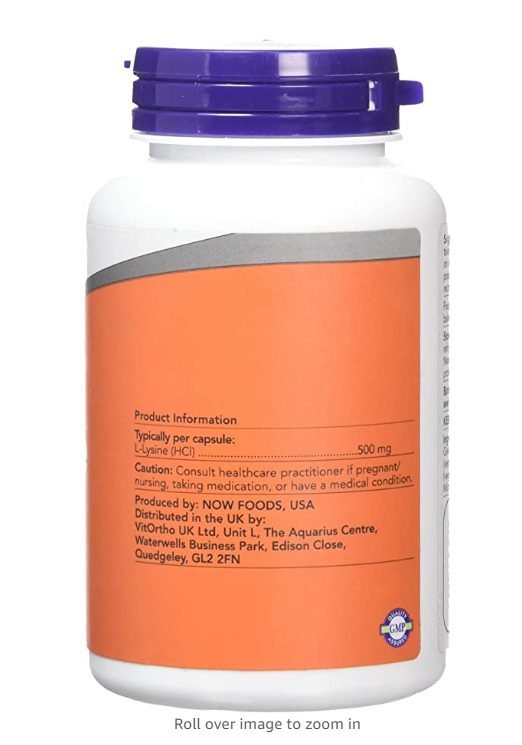 Now Foods L-Lysine Capsules, 500 mg, Pack of 100
